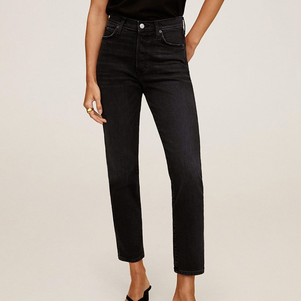 MANGO | Black Gisele Straight-Leg Crop Jeans Sz 4